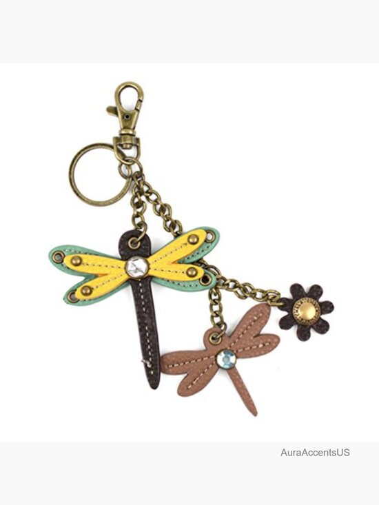 Vintage Faux Leather Keychain with Flower Charm - Key Fob Accessory